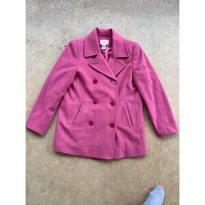 Vintage L.L.Bean Womens Pink Double-Breasted Wool Blend Peacoat Size 10 N3